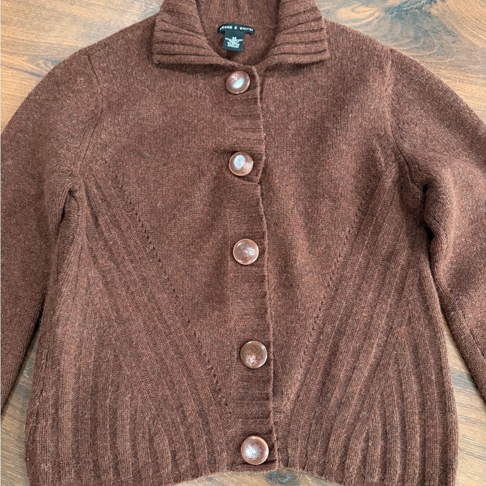 Deane & White 100% Lambswool women's cardigan sweater Sz M Brown color - Picture 2 of 8